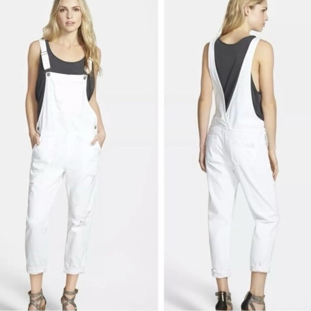 Ag Adriano Goldschmied Finn White Distressed Denim Overalls Size 26